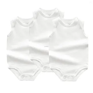 Rompers 3pcs/set Summer Baby Romperシンプルな白いボディースーツベスト服高品質の綿の袖の少年少年ジャンプスーツ