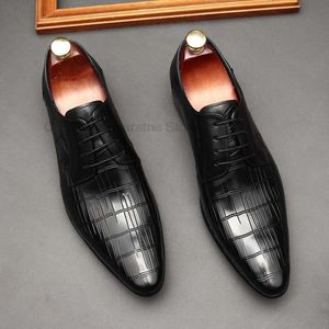Crocodile Print Derby Formal Men Office Fashion Best Man Shoe Cowhide Genuine Leather Dress Business Designer Oxford Shoes