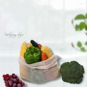 Shopping Bags 3pcs/lot Cotton Mesh Bag With Drawstring And Thick Supermarket Vegetable Fruit Portable Storage