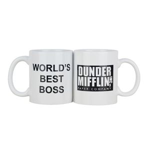 Kaffemuggkopp med Dunder Mifflin Office-Worlds Boss 11 oz roligt keramiskt kaffete kakao mugg unik kontorspresent T200104282S