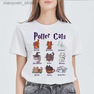 Kadın T-Shirt Yaz Kadın Tee Gömlek Temel çömlekçi kedileri o boyun boyunlu kısa kollu baskı harajuku üstleri kadınlar tişört gündelik kawaii bayanlar tişört 240130