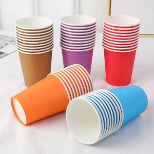 Disposable Cups Straws 10PCS 9oz 250ml Solid Thick Paper Cup Wedding Birthday Party Holiday Tableware