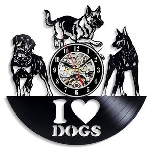 Vinyl Record Wall Clock Modern Design I Love Dog Animal Vinyl Wall Clock Hanging Watch Home Decor Gifts For Dog Lovers 12 Inch229T