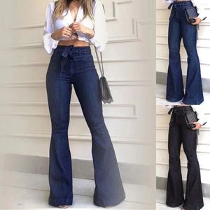 Women's Jeans Work Pants Women Stretch Soild Flare Elastic Waist Bell Bottom Hem Denim Tan Sweatpants Ropa De Mujer