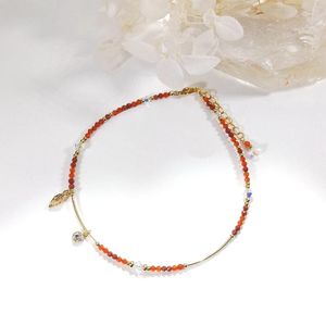 HAVA LII JI Doğal Carnelian Red Jasper 2mm Amerikan 14K Altın Dolgulu Takılar Anklet 22 3cm