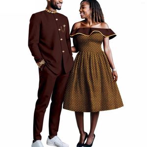 エスニック衣料品セールファッションダシキアフリカンプリントドレスカップルカップルの服の男性の男性の男性衣装カフタンシャツとパンツマッチ
