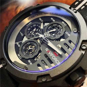 NAVIFORCE Men's Fashion Sports Watches Waterproof Leather Strap Creative Analog Quartz Wrist Watch Men Clock Relogio Masculin300Q