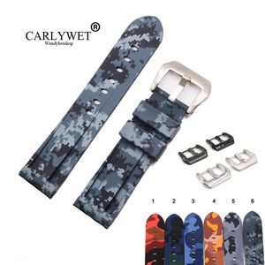 Carlywet 24mm högkvalitativ camo färg vattentät silikon gummi ersättare klockband rem band loops256m