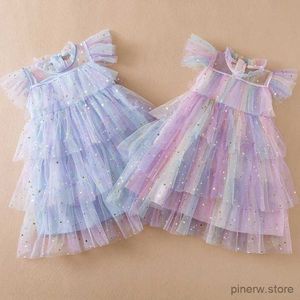 Kız Elbiseleri Küçük Kızlar Sequin Giysileri Yaz Günlük Elbise 3-8yrs Sevimli Bebek Doğum Günü Vestidos Mesh Düğün Prenses Elbiseler Çocuklar İçin