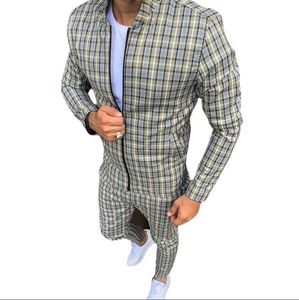 Mens Tracksuits Colorful Plaid Men Casual Zipper Set Sports Suit Sweatshirt Fashion Mens Womens Sportswear Coat Jacket Sports Jogging Pants