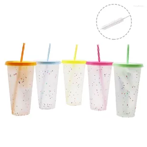 Tumblers 5 Pcs Reusable 720ml Color Changing Rainbow Cup With Straw And Lid Plastic Crumb Kids