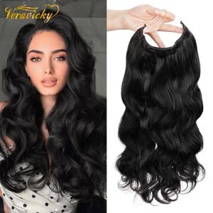 Veravicky 100G 120G 150G 1624 Conjunto de cabelo ondulado corporal 5 clipes em extensões Hola com fio de peixe ajustável 240130