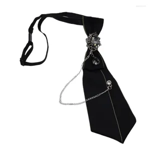 Bow Ties Steampunk Svart slips Gothic för Rhinestone Metal Chain Crystal Pendant Jewelry Bowtie Evening Justerbar Förbundet