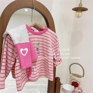 Clothing Sets 2024 Spring Autumn Children Baby Girls 2PCS Clothes Set Cotton Striped Tops Love Spliced Skinny Pants Suit Toddler Outfits