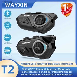 Walkie Talkie WAYXIN T2 Capacete de motocicleta Fone de ouvido para 2 pilotos Bluetooth Interfone Fone de ouvido Moto Comunicador Alto-falante Interfone Fone de ouvido para motociclista YQ240130