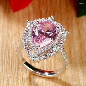 Anéis de casamento lindo rosa zircônia cúbica ly-projetado proposta de noivado para mulheres presente de aniversário joias de moda