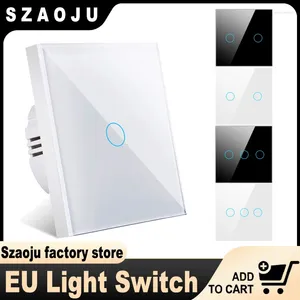 Controle Home Inteligente Szaoju UE Interruptor de Toque LED Painel de Vidro Cristal Lâmpada de Parede Luz 1/2/3 Gang AC100-240V Sensor Power Interruttore