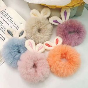 Autumn and Winter Korean Edition New Rabbit Ear Plush Thick Loop Net Red Girl Leather Band Tie Head Rep Hair Accessories