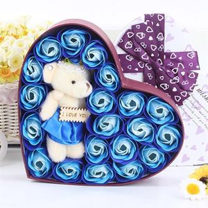 Flower Soap Rose Soap Heart Scented Bath Body Petal Rose Flower Bear Doll Case Wedding Decoration Gift Festival Box #LR412074