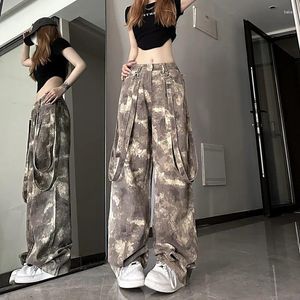 Women's Pants Retro Camouflage Colored High Waisted Summer Street Style Unisex Female Loose Straight Casual