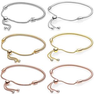 Original Roségold-Silber-Moments-Armband mit verstellbarem Schiebeverschluss, passender Armreif aus 925er-Sterlingsilber, Charm-Schmuck 240118