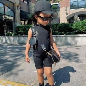 Clothing Sets Fashion Baby Girl Boy Ribbed Jumpsuit Turtleneck Infant Toddler Child Body Suit Slim Sleeveless Summer Onesies Clothes 1-7Y