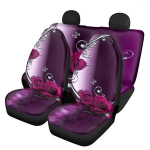 Assento de carro cobre interior de rosas roxas padrão antiderrapante durável frente e traseira almofada conjunto completo veículo proteger