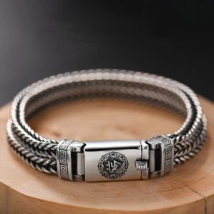Bangles New Old Silversmith Handwoven Bracelet Men's European and American Fashion Retro Thai Silver Men's Bracelet