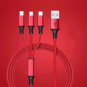 2024 Newest High quality factory wholesale 3 In 1 Fast Charging Cord For Phone Huawei Micro USB Type C Charger Cable 1.2m Multi Usb Port Multiple Usb Charging Cord