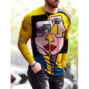 Men's Casual Long Sleeve Color Series Graffiti 3D Printing Men's Long Sleeve T Shirts Trend Funny Top Tees Wholesale Clothes 240119