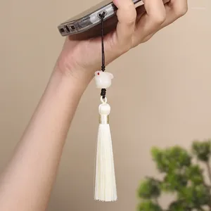 Anahtarlıklar beyaz yeşim bodhi kök cep telefonu zinciri anahtarlık çantası asılı püskül aksesuarlar gelişmiş antika mezuniyet hediyesi