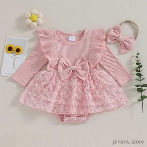 Girl's Dresses Baby Clothing Newborn Infant Baby Girls Rompers Dress Long Sleeve Bowknot Lace Layered Tulle Bodysuits Jumpsuit with Headband