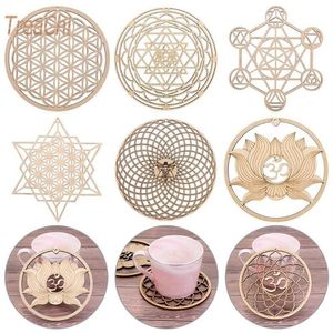 Mats & Pads Laser Engraving Wooden Flower Of Life Round Coasters Placemats Table Home Decoration Crafts 1pcs255r