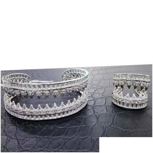 Brincos colar conjunto revet dentes encantos 2 pc pulseira anel de punho para mulheres casamento nupcial zircão cúbico dubai festa alta jóias gota dhujj