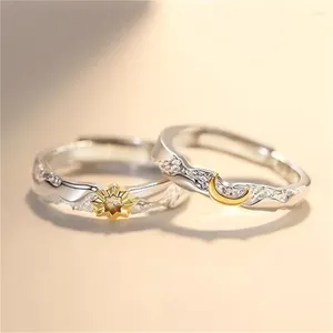 Cluster Ringe Trendy Paar Ring für Frauen Männer Schmuck Klassische Mond Sonne Gold Silber Kollision Falten Textur Muster Liebhaber Geschenk