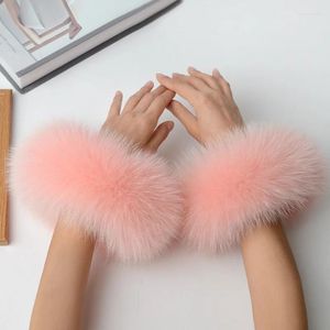 Knee Pads Real Fox Fur Cuffs Arm Sleeve Warmer Lady Bracelet Wristband Glove Women's Coat Wrist Furry Warm Cuff