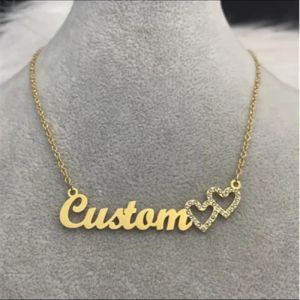 Necklaces 3UMeter Customized Name Rhinestone Heart Necklace for Girls Personalized Nameplate Pendant Cute Necklace Women Gift