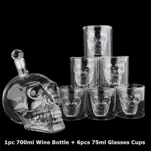 Kryształowa głowica czaszki S GLASS CUP Zestaw 700 ml Whisky Wine Butelka 75 ml kubków Dekanter domowy bar wódki kubki do picia 210827240n