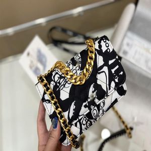bag Black and white large gold chain soft fabric graffiti novelty shoulder bag women's cross-body 5A high-end quality underar254y