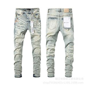 Lila varumärkes jeans trendig orolig och smutsig tvättade raka ben amerikanska jeans