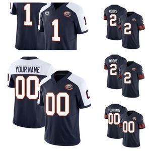 Мужские кроссовки Chicago ''Bears'' Active Player Custom DJ Moore Justin Fields 2023 F.U.S.E.Темно-синее прошитое футбольное джерси Throwback Limited