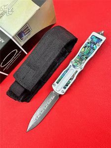 Mikroteknik med hög kvalitet OTF Auto Knife Damascus Steel Blade, Abalone Handtag, Camping Outdoor Tool EDC Pocket Knives BM 3300 4600 UT85 UT88 C07