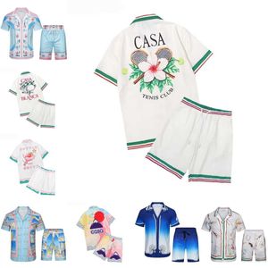 Casablanc-S 22SS Designer Men T Shirt Set Masao San Print Mens Casual Shirt och korta kvinnor Löst silkeskjorta Högkvalitativa tees gratis transportmän Tshirt fs