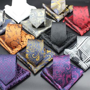 Laços de luxo homens gravata preto paisley vermelho floral cinza azul rosa acessórios de casamento pescoço conjunto lenço presente para