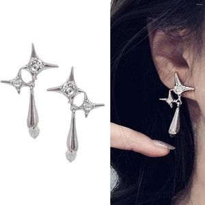 Dangle Earrings Kpop Star Heart Tassel For Women Y2K Irregular Rhinestone Cross Chain Earring Piercing Crystal