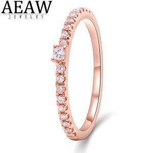 Pierścienie 0,18CTW D Kolor Princess Genialna Cut Moissanite Band zaręczyny Pół Eternity Band Real Solid 14k Rose Gold