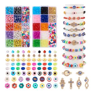 kits 1 Box Fruit Polymer Clay Beads Acrylic Bead Mix Shape Shell Metal Pendant DIY Preppy Bracelet Necklace Summer Theme Making Kit