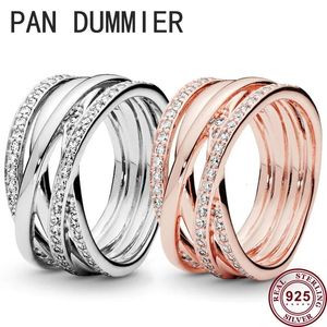 925 Sterling Silver Bright Polished Line Multilayer Pan Ring Female Engagement Anniversary Highquality Charm Jewelry 240122