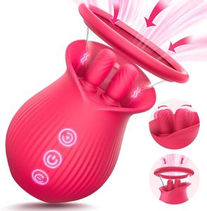 Tongue Licking Clitoral Rose Vibrator 10 Wiggling Vibrating Clitoris Nipple Massager Female Stimulation Adult Sex Toys for Women 240226