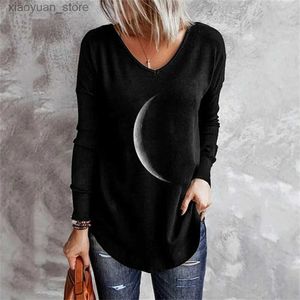 Women's T-Shirt All-Match Casual Fashion T-Shirt 2022 Spring Autumn New Womens V-Neck Pullover Printing Loose Long-Sleeved Bottoming Shirt Tops 240130